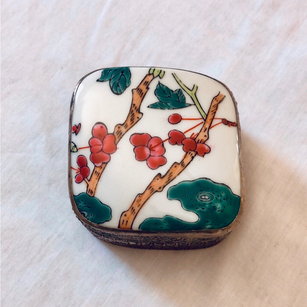Vintage Silver and porcelain trinket box